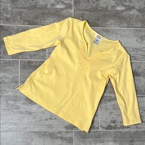 Talbots Petites Yellow V-Neck Top with Embellishments